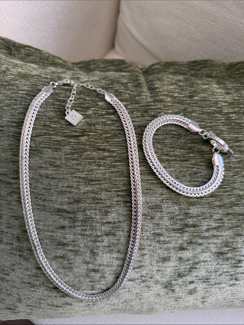 Like New Anne Klein Silver Braided Chain Necklace and Bracelet Set - Silver
